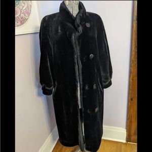 Vintage J Percy Marvin Richards Black Faux Fur Coat Reversible medium petite
